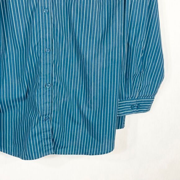 Roamans Plus Size 24W Top Green Striped Button Up Spread Collar Cotton 1528 - Picture 6 of 10